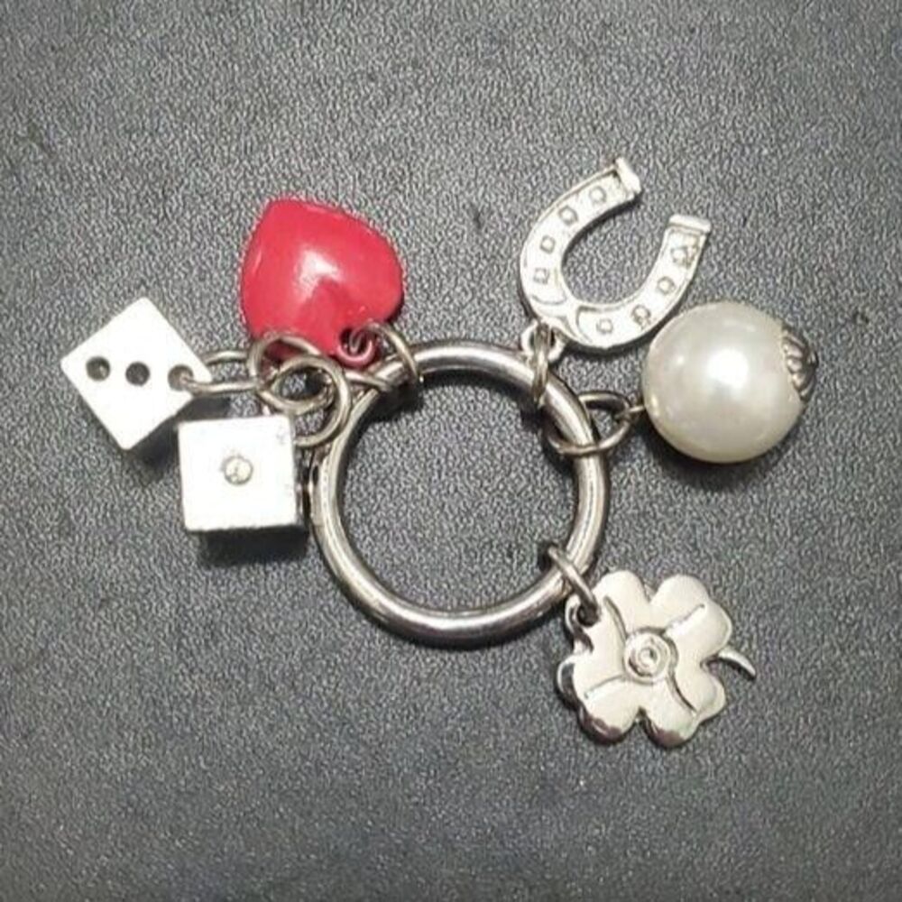 Nine West lucky charm keychain silver tone red heart faux pearl